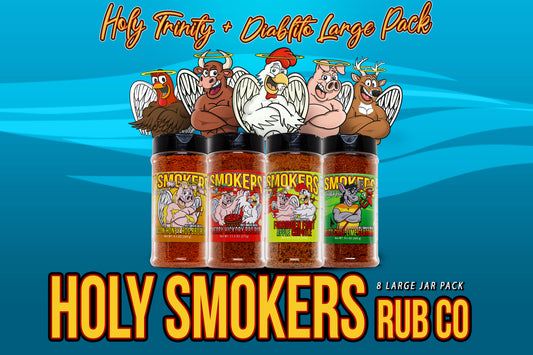 Holy Trinity + 1 rub bundle with Forbidden Fruit, Cherry Hickory, Honey Bacon BBQ, and Diablito Chili Lime.