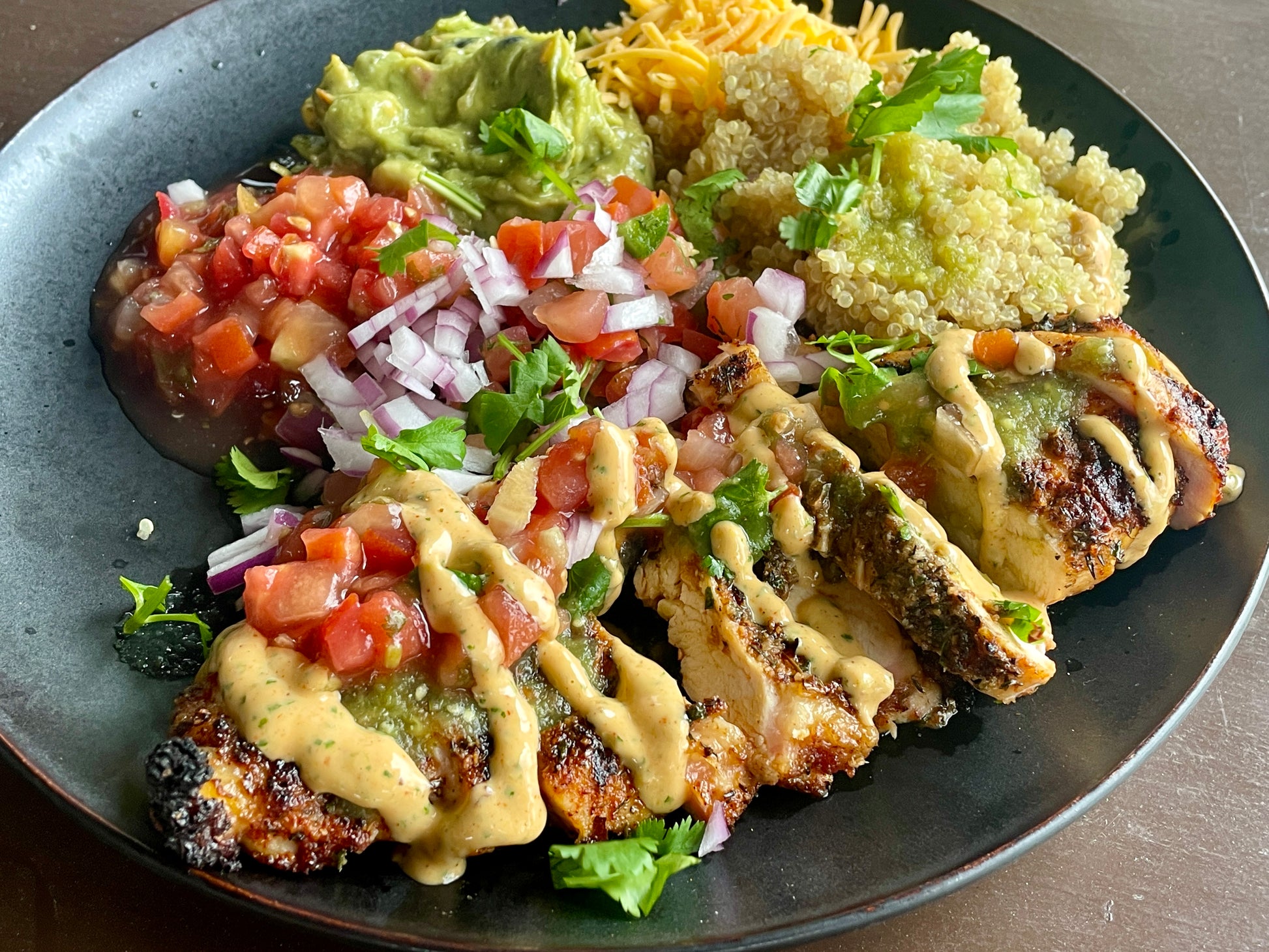 Spicy Jamaican Jerk chicken with a chili lime sauce