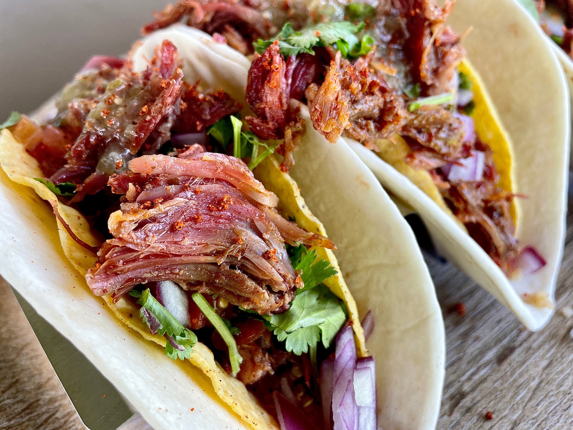 Hearty beef seasoning for searing, grilling, or smoking like these Thor's hammer beef shank tacos.