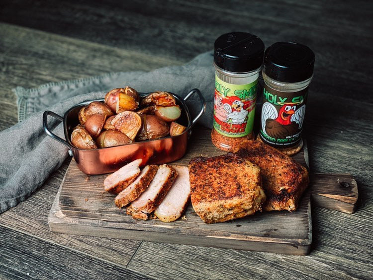 This heavenly Apple Chipotle Pork Loin was seasoned with holy smokers apple chipotles bbq seasoning. It is a mild heat with a divine sweet.