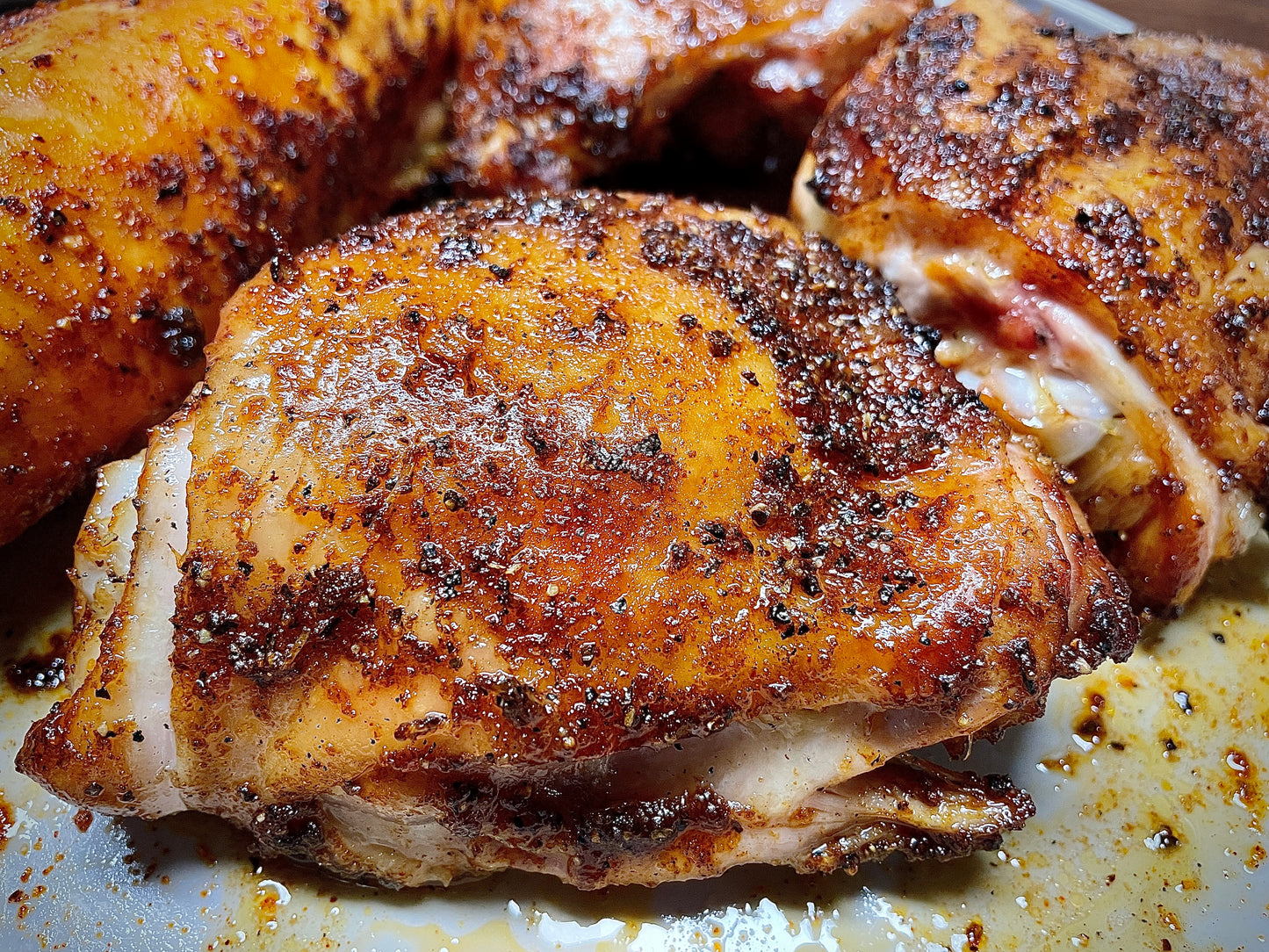 Holy Smokers The Rooster Spicy Chipotle chicken thighs.