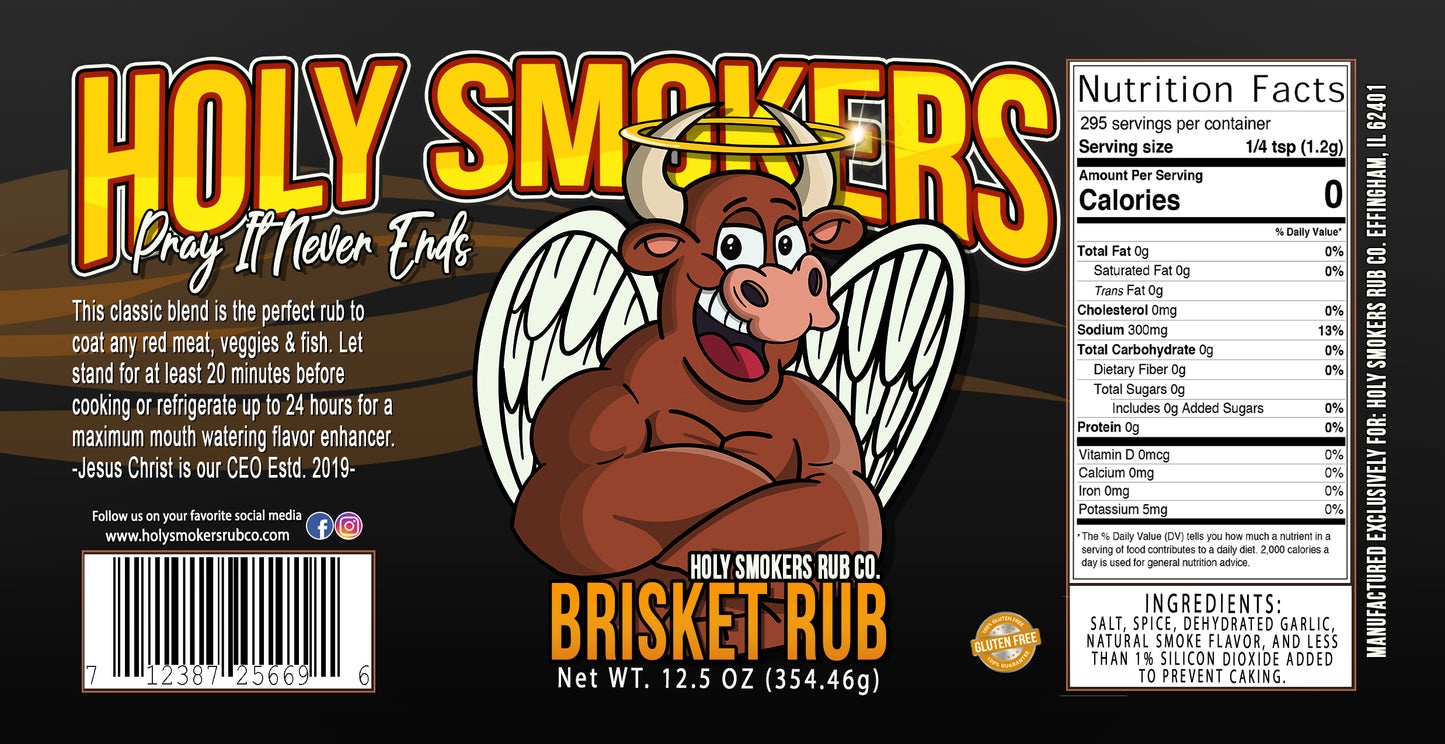 Brisket Rub, Texas style seasoning, by Holy Smokers Rub Co, for any beef, pork, poultry, sea food and veggies