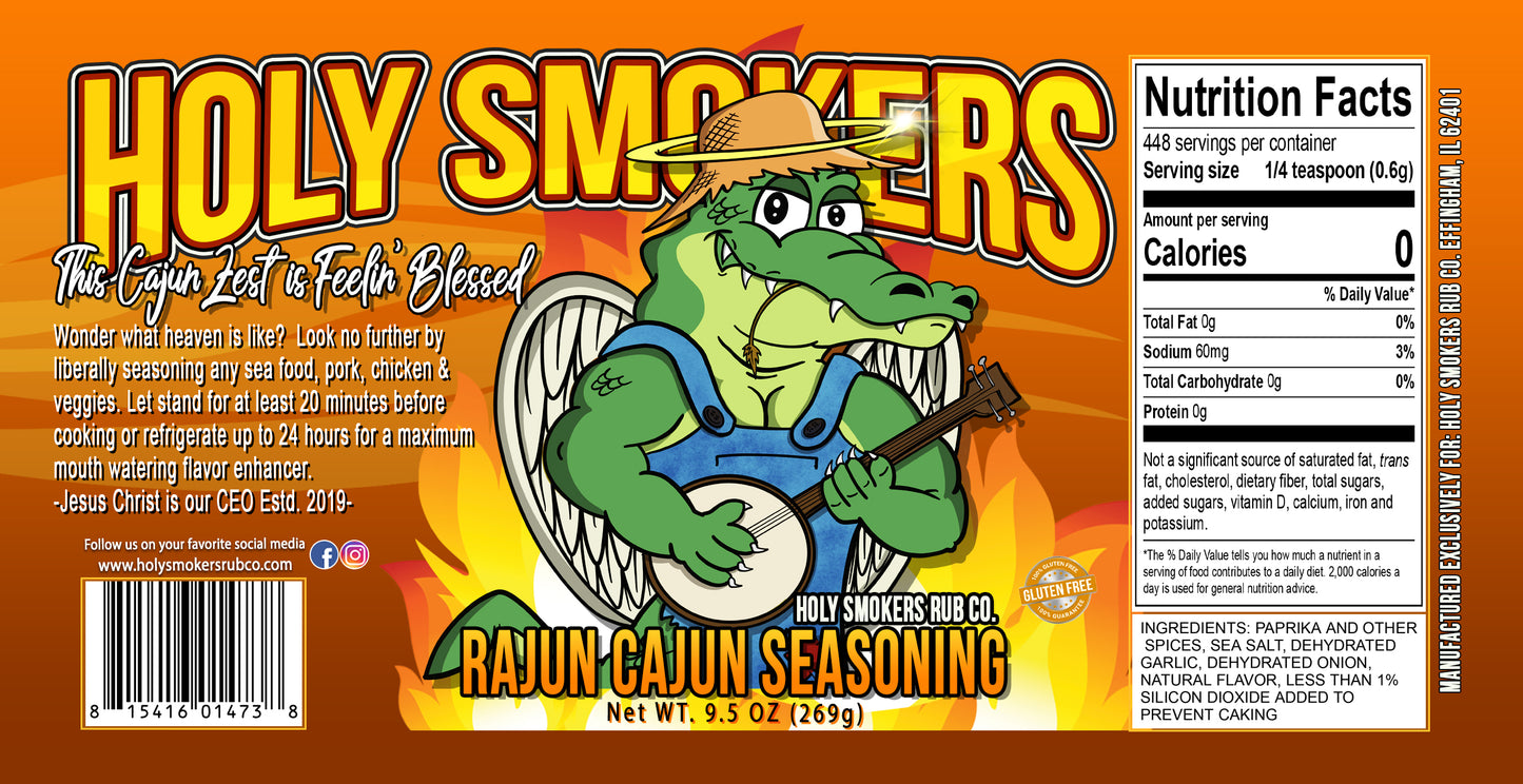 Rajun Cajun BBQ rub – bold Creole seasoning with spicy Southern flavor, perfect for chicken, shrimp, and smoked sausage.