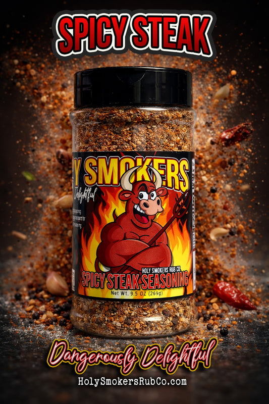 Spicy Steak BBQ rub with bold chili and garlic flavor, crafted for grilling and SCA competition steak.