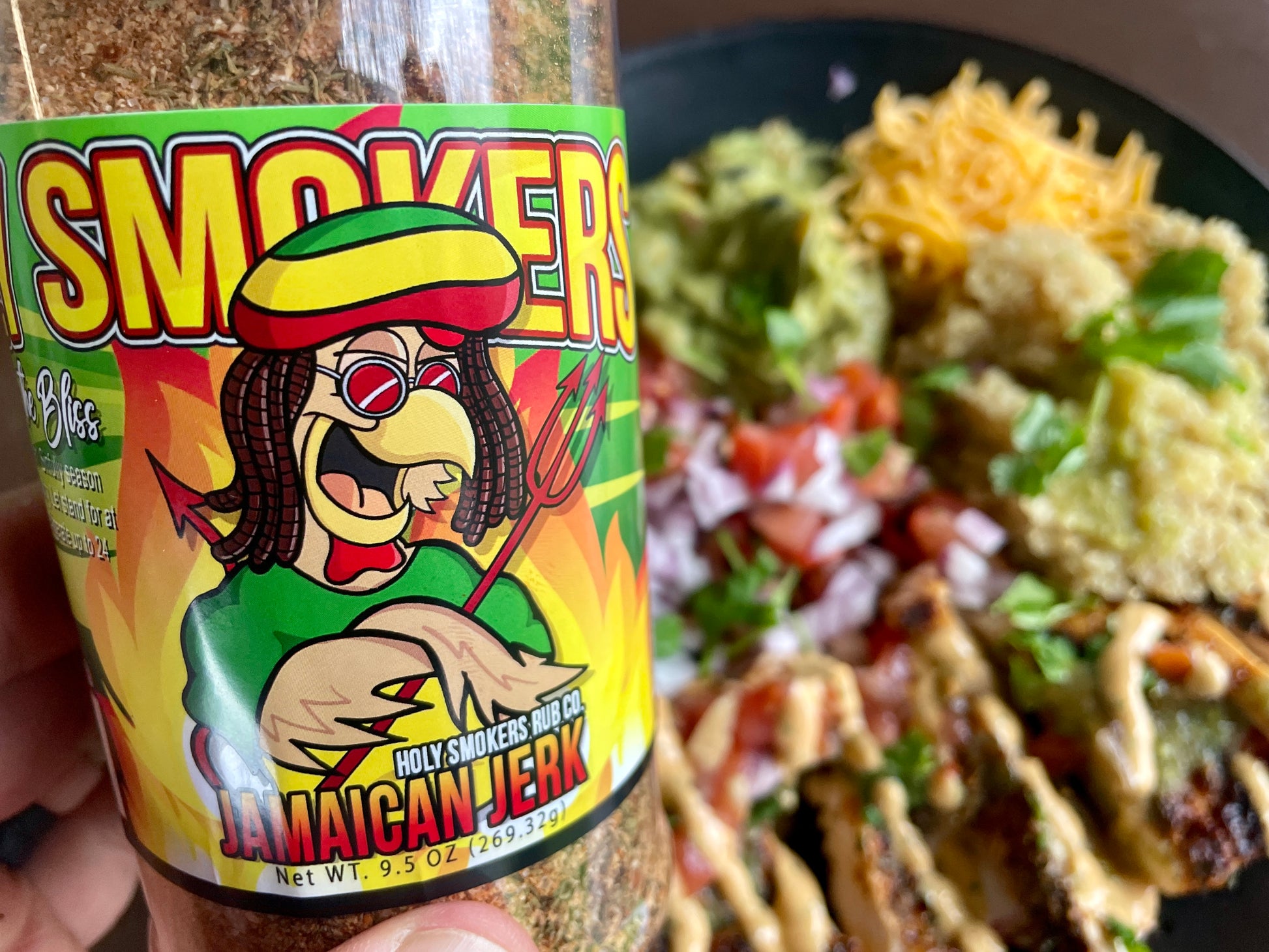 raditional jerk seasoning with BBQ twist for any pork, chicken, beef, fish and veggies.