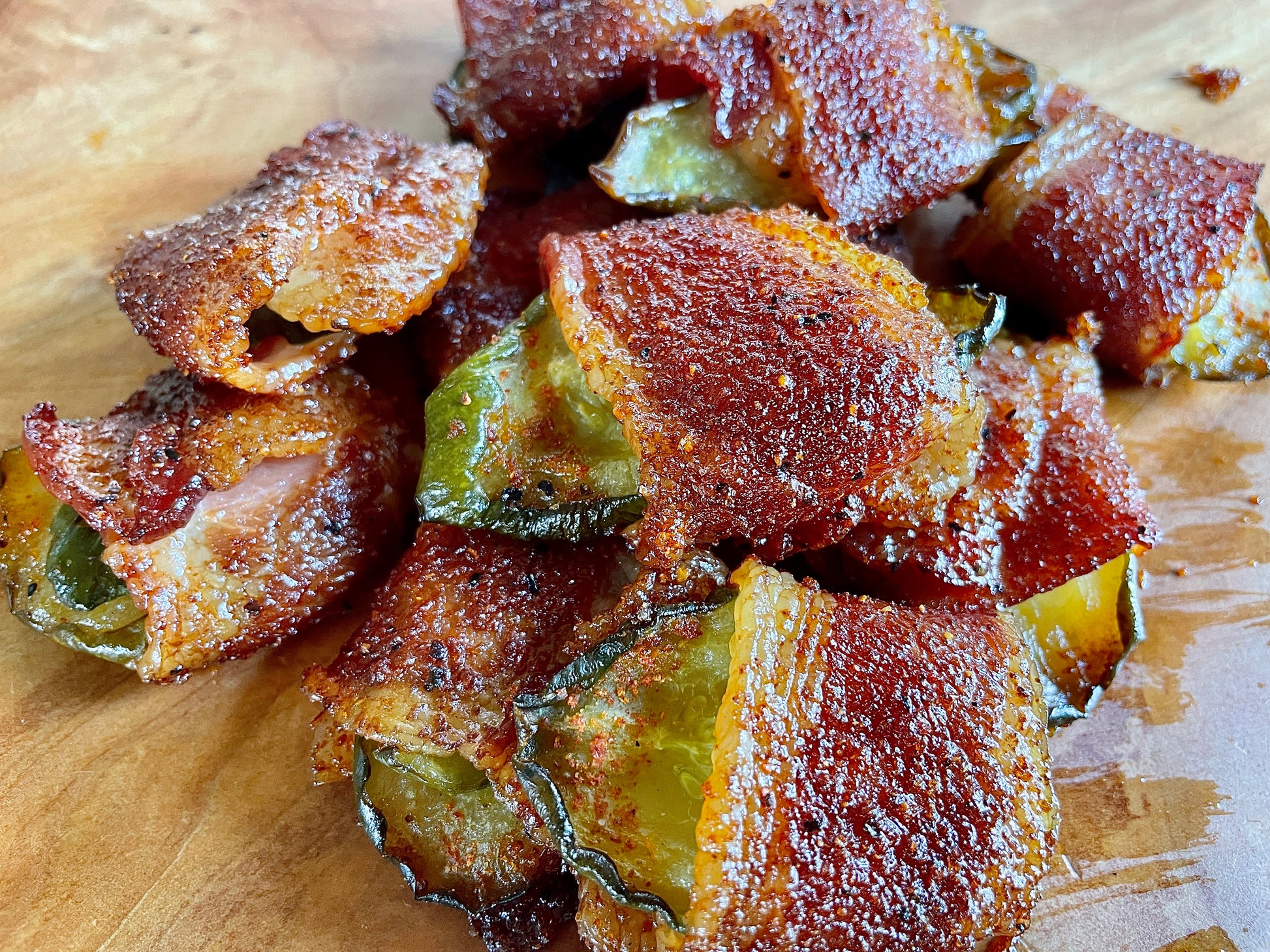 Bacon Wrapped Smoked Pickles using Holy Smokers Rub Co Honey Bacon Hog