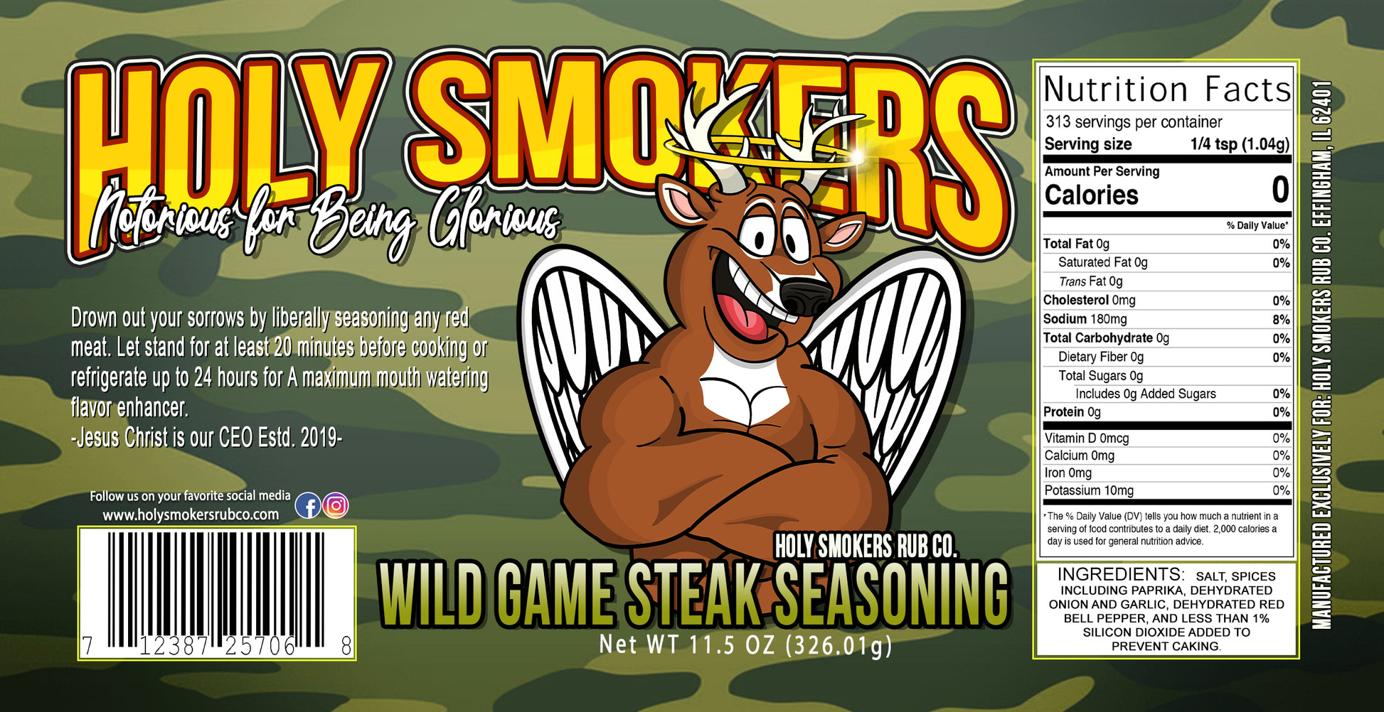 Wild Game hunters, here's your perfect bbq rub and seasoning by Holy Smokers Rub Co, for any beef, pork, poultry, sea food, wild game, turkey, deer, elk and veggies